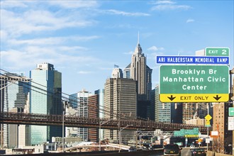 USA, New York State, New York City, Cityscape with Brooklyn Bridge
