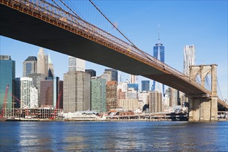 USA, New York State, New York City, Brooklyn Bridge and Manhattan