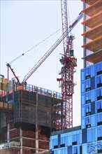 USA, New York State, New York City, Manhattan, Cranes on construction site