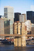 USA, New York State, New York City, Manhattan, Brooklyn Bridge and office buildings