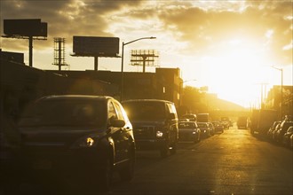 USA, New York State, New York City, Manhattan, Car traffic at sunset