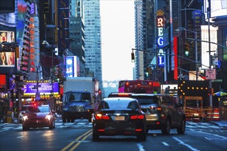 USA, New York, New York City, 42nd street City traffic in evening