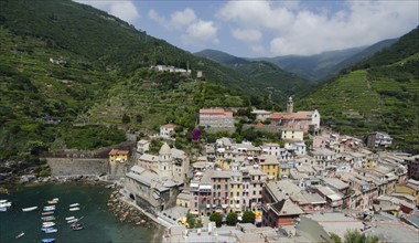 Italy, CinqueTerre, Vernazza, Landscape with town by sea