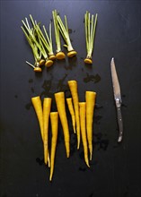 Raw carrots while preparing for cooking