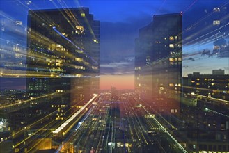 USA, Boston, Massachusetts, Office buildings at dusk