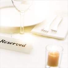 Close-up view of restaurant table setting.