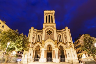 France, Auvergne-Rhone-Alpes, Saint-Etienne, Saint-Charles-de-Borrome Cathedral at night