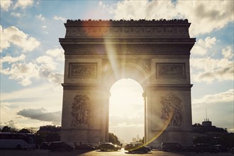 France, Paris, Arc de Triomphe at sunrise