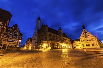 Germany, Bavaria, Rothenburg, Market Square at dusk