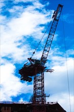 USA, New York State, New York City, Low angle view of crane
