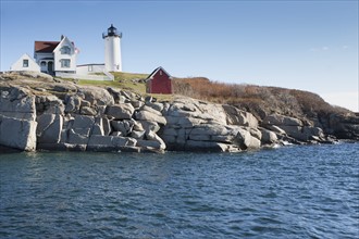 USA, Maine, York, Cape Neddick, Nubble Light lighthouse at seashore