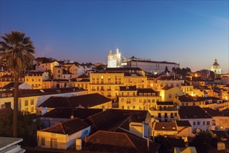 Portugal, Lisbon, Panorama of Lisbon Old Town at sunrise