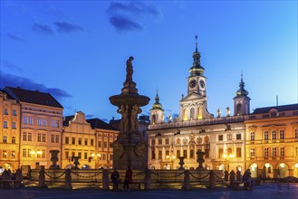Czech Republic, Bohemia, Ceske Budejovice (Budweis), City Hall at night