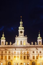 Czech Republic, Bohemia, Ceske Budejovice (Budweis), City Hall at nigh
