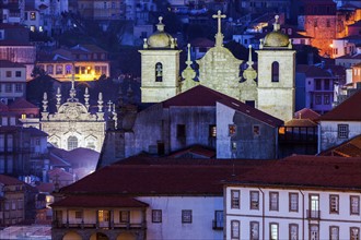 Portugal, Norte, Porto, Illuminated old town of Porto