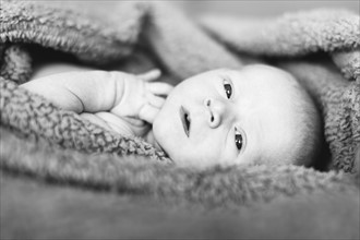 Portrait of one day Baby boy (0-1 months) lying on blanket