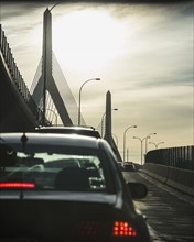 USA, Massachusetts, Boston, Traffic on ramp of Leonard P. Zakim Bridge