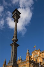 Spain, Seville, Traditional streetlight at Plaza De Espana
