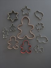 Studio shot of cookie cutters on grey background
