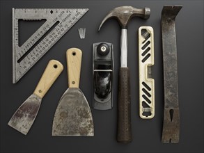 Studio shot of work tools on black background