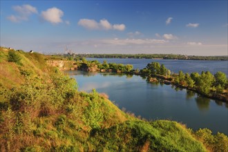 Ukraine, Dnepropetrovsk, Landscape with pond and river on sunny day