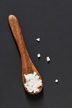 Sea salt on wooden spoon