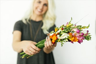 Woman holding bouquet