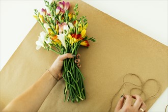 Woman making bouquet