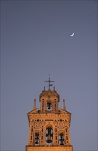 Spain, Seville, Bell tower of Santa Paula Monastery at night