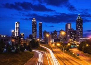 USA, Georgia, Atlanta, City skyline at dusk