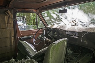 Interior of abandoned pick-up truck