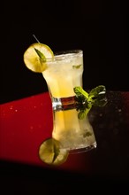 Yellow cocktail with mint leaf