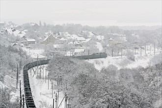 Ukraine, Dnepropetrovsk region, Dnepropetrovsk city, railroad track in winter