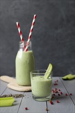 Smoothie with cucumber, chia seeds and red pepper