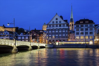 Switzerland, Zurich, Limmat River at night