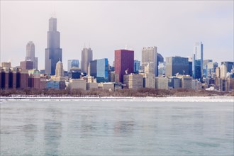 USA, Illinois, Chicago skyline across Lake Michigan