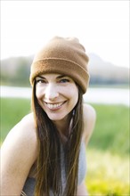Portrait of woman wearing knit hat