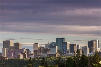 Canada, Alberta, Edmonton, Cityscape with moody sky