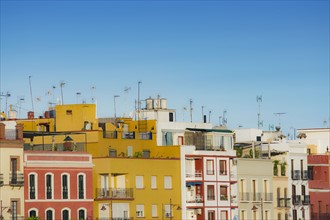 Spain, Seville, Triana, Colorful residential buildings