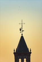 Spain, Seville, Silhouette of Church bell tower