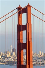 USA, California, San Francisco, Golden Gate Bridge with city skyline in background