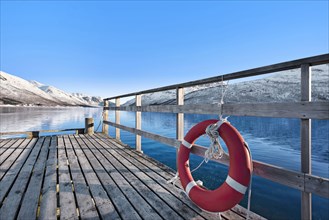 Life preserver on pier in Tromso, Norway