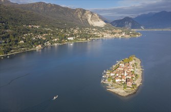 Aerial view of Isola dei Pescatori on Lake Maggiore, Italy