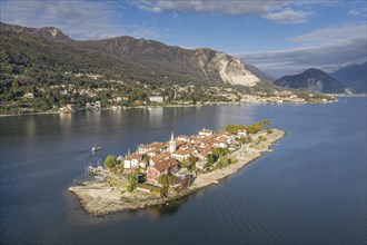 Aerial view of Isola dei Pescatori on Lake Maggiore, Italy