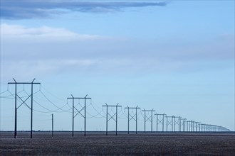 Power lines through fields in Boise, Idaho, USA