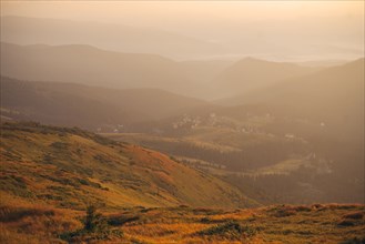 Mountains at sunrise in the Carpathian Mountain Range
