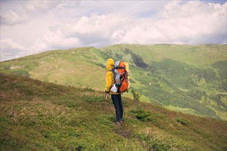 Woman hiking in the Carpathian Mountain Range