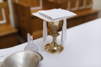 Folded cloth on goblet at wedding