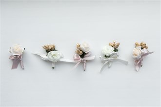 Wedding bouquets in a row