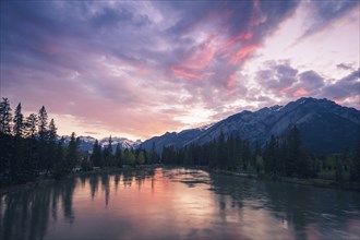 Bow River at sunset in Banff National Park, Alberta, Canada